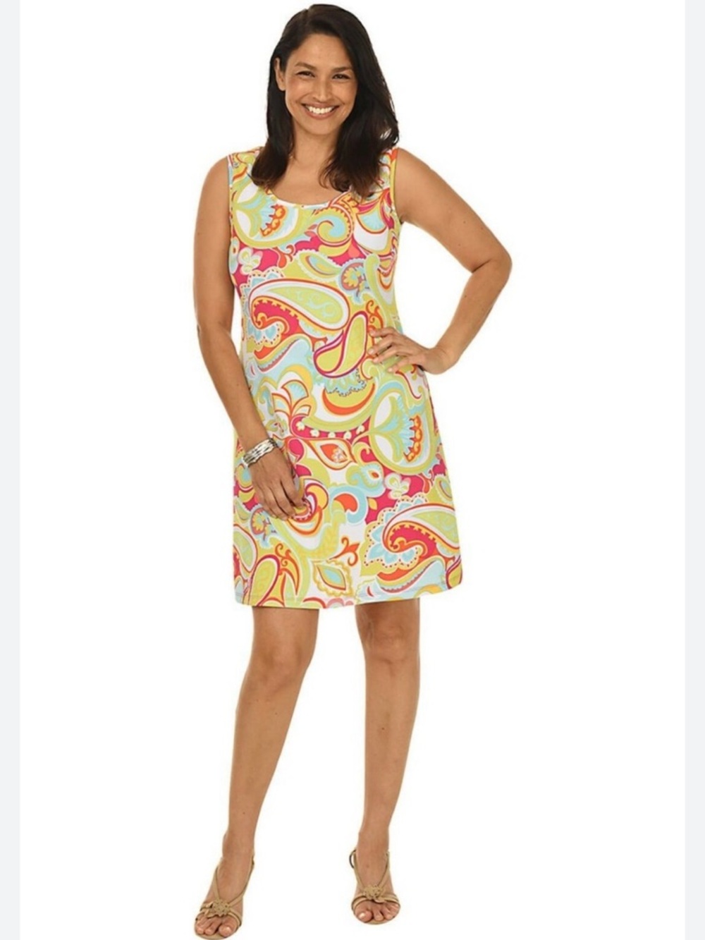 Ronni Nicole Bright Muliticolored Paisley Pique Sleeveless Dress